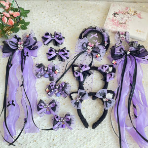 น่ารัก สีม่วง สีดำ การ์ตูน Kuro Mi เด็กผู้หญิง โลลิต้า เครื่องประดับผมผม Hoop Cane คลิปถุงเท้าคลิปสไตล์เจ้าหญิง