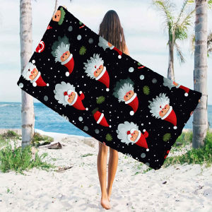 Cartoon Santa Christmas Quick Drying Microfiber Beach Towel Lightweight for Swimming Camping Yoga - Bath Towel