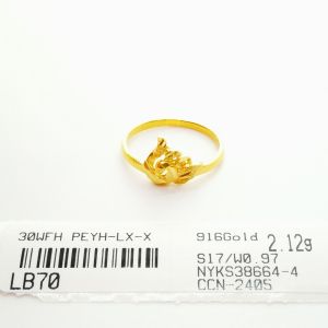 Cincin Peacock Design Indian Saiz 15 15.5 16.5 17 19 19.5 Emas 916 Yon Hing