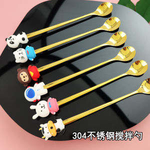 Cute 304 Stainless Steel Spoon Cartoon Coffee Spoon Small round Spoon Spoon Long Handle Afternoon Tea Stirring Spoon Dessert Spoon