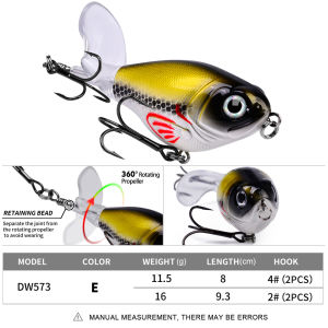 PROBEROS1PC Whopper Popper Topwater Fishing Lure -  Artificial Hard Bait with Soft Rotating Tail for Bass Fishing Tackle