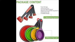 Measuring Cups and Spoons set Collapsible Measuring Cups 8 piece Measuring Tool Engraved Metric/US Markings for Liquid & Dry Measuring Space Saving BPA Free Silicone Colorful