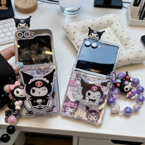 Sanrio | Cute Cartoon Kuromi Magnetic Stand Flip Hinge Phone Case For Samsung Zflip 7FE Zflip 6 5 4 3 7 Shockproof Protect TPU Soft Cover