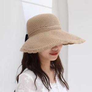 French Hepburn Style Foldable Empty Top Sun Hat Women Summer Beach Outdoor UV Protection Large Brim Straw Hat Elegant Polyester