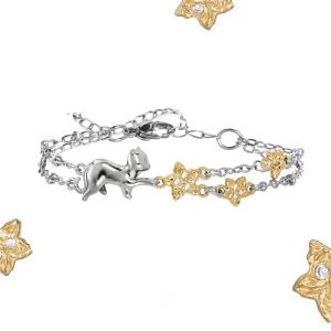 Elegant Double Layered Sweet Cool Cat Lockbone Chain Bracelet Unique Design Minimalist Style High Quality Silver Jewelry for Women