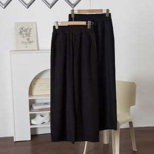 กางเกงขายาวทรงหลวมเอวสูงผ้าขนสัตว์สำหรับผู้หญิง กางเกงขายาวทรงตรง ผ้าฝ้ายผสมโพลีเอสเตอร์ กางเกงขายาวทรงตรง ฤดูใบไม้ร่วง/ฤดูหนาว