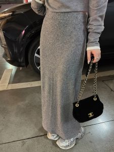 Retro Lazy Soft Glutinous Split High Waist Knitting Skirt Womens Fall and Winter New Arrival High Waist Slimming and Straight A- line Dress