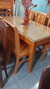 [HCM]Bộ bàn ăn gỗ sồi 6 ghế mặt bàn đá ma 1 MS04