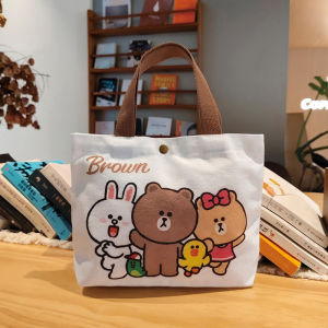 Cute Cartoon Canvas Handbag Fashionable Tote Bag Soft Foldable Square Shape Printed Design Casual Use Youth Friendly