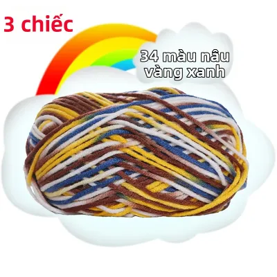 Bộ 3 Cuộn Len Sữa Cầu Vồng - 150g Len Móc Tay Làm Áo Len Chăn Túi & Giày Nhuộm Màu Từng Đoạn Pha Sợi Acrylic