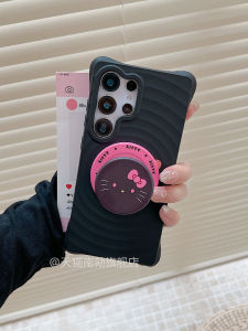 Black Magnetic Absorption Cat Design Mobile Phone Case Cute HelloKitty Style Liquid Silicone Protective Cover for Samsung S25Ultra