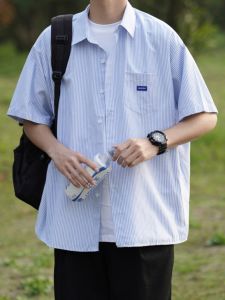 Japanese-Style Retro Cityboy Summer New Arrival Short Sleeve Shirt for Men and Women Loose Casual Half Sleeves Stripes Shirt Coat