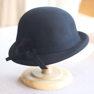 French Style Mink Fur Ball Bows Beret Children Fall and Winter Australia Wool Felt Hats Bucket Hat Make Face Look Smaller Traveling and Shopping