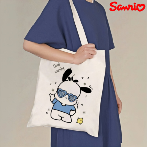 Sanrio | 1pc Cute Pochacco Canvas Shoulder Bag Double-sided Print Large Capacity Daily Casual Travel Shopping Tote Bag