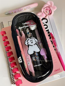 Large Capacity Transparent Dog Cartoon Pencil Case Student Stationery Storage Bag Multi-Functional Cultural Business Supplies