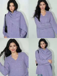 เสื้อสเวตเตอร์คอวีหลวมๆ แขนยาวสำหรับผู้หญิง ฤดูใบไม้ร่วง/ฤดูหนาว 2024 แฟชั่นเกาหลี เสื้อสเวตเตอร์ถักแบบสวมหัว