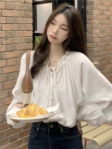 French Style Slim Fit Long Sleeve Chiffon Shirt Womens Winter Thin Lantern Sleeve Design Sense Small Audience Shirt