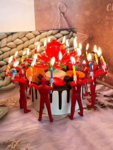 Ultraman Handheld Candle Lotus Creative Rotational Music Birthday Song Cake Decoration Believe Light Superman Red Suit
