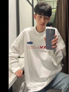 Áo Thun Cotton Mỹ Dài Tay Màu Trắng Rộng Rãi Mùa Xuân Thu Mới Cho Nam Áo Sơ Mi Lót Bên Trong Phong Cách Đường Phố