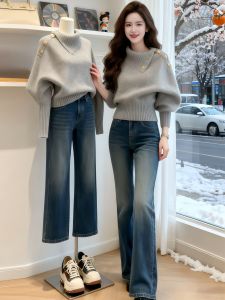 Shalldoer | Design Sense Irregular Half-High Neck Soft Gray Sweater for Women Winter Casual Style
