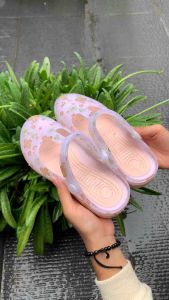 VEBLEN Sandal Sepatu Wanita Slop Motif Bunga & Polos Jelly Bening Transparan Coklat Karet Pink Sandal Perempuan