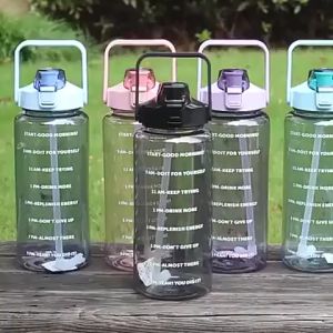 Tempat minum ukuran 2 Liter Transparan Botol Minum Korea Viral 2000ml Motivasi FREE Sticker 2D