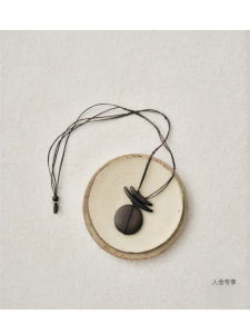INSIS FEMME | Black Sandalwood Leather Decorated Minimalist Elegant Moon-shaped Pendant Necklace