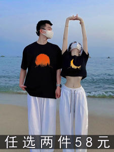 Disoo Couples Summer T-Shirt Cotton Half Sleeve Special Loose Fit Commute Korean Style Print Cartoon Anime Regular Length