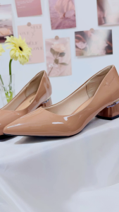 Giày cao gót nữ Whale Shoes (G03) 4cm da bóng gót vuông mica viền vàng mũi nhọn