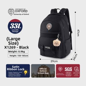 University of Oxford | Stylish Large Capacity School Backpack for Girls Black