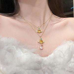 Full Drill Zircon Necklace Set Saturn Planet Style Womens Fashion Jewelry Alloy Alloy Embedded  out Lockbone Chain Multi-Layer