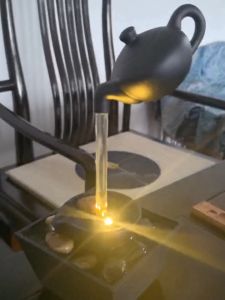 Elegant USB Desktop Water Fountain Dispenser with Warm Light Low Noise Submarine Pump Energy Saving - Black