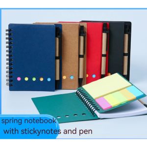 Kraft Paper Coil Notebook Spring Notebook with Ballpen and Stickynotes Notepad Office Stationery