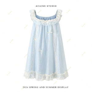 Handcrafted Square Neck Lace Bow Loose Dress