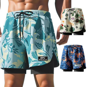 Sentexin Mens Swimming Trunks with Compression Quick Dry Swimwear 2 In 1 Quick Dry Running Gym Swim Shorts for Men Running Beach Shorts L-4XL