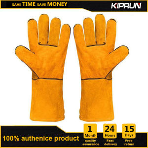 KIPRUN ถุงมือทนความร้อนได้เตาอบไมโครเวฟหนังวัวตะแกรงย่างถุงมือสำหรับกิจกรรมกลางแจ้งถุงมืองานเชื่อมถุงมือทำงานป้องกัน