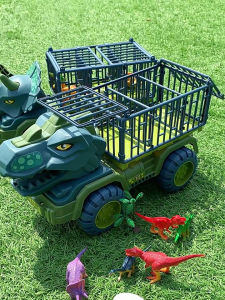 รถของเล่นไดโนเสาร์ขนย้ายขนาดใหญ่ ส่งไดโนเสาร์ตัวเล็ก 3 ตัว + ไข่ 1 ฟอง + ต้นไม้ 1 ต้น ของขวัญของเล่นเด็กผู้ชาย