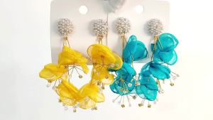 Elegant Fashion Yarn Flower Charm Decor Long Dangle Drop Earrings For Women Trend Luxury Female Unusual Wedding Party Jewelry