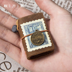 Mini Portable Leather Notebook Travel Pocket Size Cute DIY Handmade Journaling Book Creative Trendy Business Notebook Liner Paper