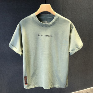 Summer New Washed Pure Cotton Short Sleeve Loose Casual Top Mens Trendy Art Print Versatile Half Sleeve T-Shirt Youth Fashion