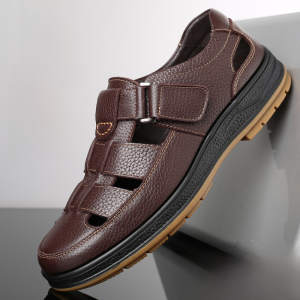 Woodpecker Mens Sandals Breathable Hollow out Leather Casual Summer Shoes Thick Bottom TPR Sole Comfortable Daily Wear