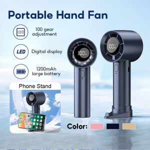 Portable Mini Fan Rechargeable Handheld Fan Strong Wind 5 Gear Turbo Fan High Speed Adjustable LED Digital Display Electric Fan