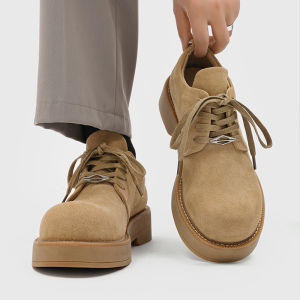 รองเท้าเดอร์บี้หนังกันน้ำทรงหัวมนพื้นหนาสำหรับผู้ชาย รองเท้าลำลองแบบสวมสบาย ฤดูใบไม้ผลิและฤดูร้อน รองเท้าส้นกลางแบบสวมสบาย