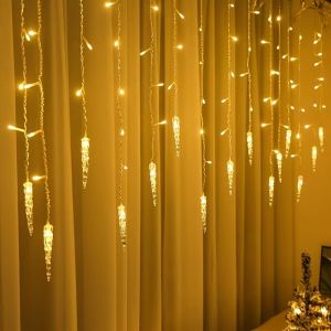Christmas Curtain Lights 100LEDs Icicle Fairy Lights Window Decor Warm White Colorful Holiday Party Decoration