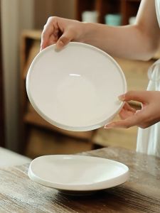kokepope Premium Handcraft Wavy Rim Serving Plate White Porcelain 10" 8" Round Dinner Plates
