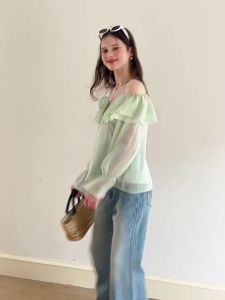 Áo Blouse Ôm Body Mùa Hè Không Tay Voan Xếp Ly Dáng Trễ Vai
