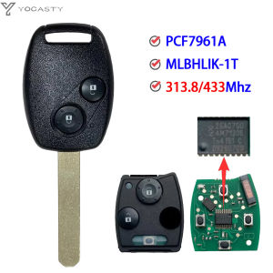 YOCASTY 433MHz 313.8MHz 2 Button Remote Key For Honda CRV Civic Jazz 2006 2007 2008 2011 ID46 Chip With Uncut Blade MLBHLIK-1T