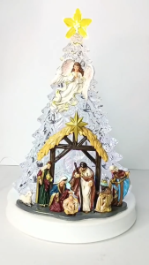 ONELINE Musical Lit Xmas Tree Nativity Set for Christmas Table Décor Music Box with Light