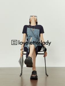 ชุดเดรสยาวทรงเอเข้ารูปสีน้ำเงิน กระโปรงสั้นสไตล์เกาหลี แขนสั้น สำหรับผู้หญิง ชุดทำงานฤดูใบไม้ผลิ 2025