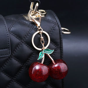 New Delicious Red Cherry Bag Charms Keychain Summer Fruits Cherries Pendant Keyring For Women Men Bag Accessories Jewelry Gift